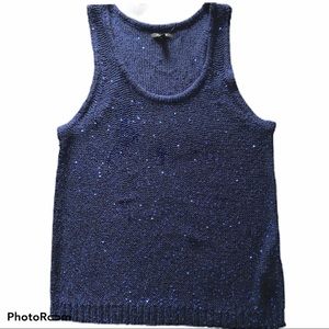 APT 9 Blue Sequined Knit Tank Top Large NWT